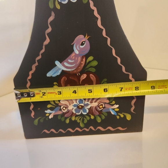 Vintage Painted Black Birds Wood Caddy Storage Basket Farmhouse Decor Cottage - Picture 8 of 9